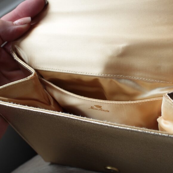 Miss Lewis Vintage Gold Purse with Gold Strap Bow Formal Feminine - Picture 4 of 7